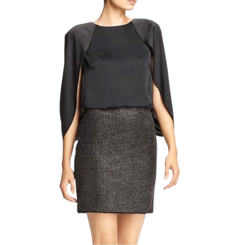 Aidan Mattox Silk Mini Cape Dress Black Velvet Metallic Mother of The Bride 4